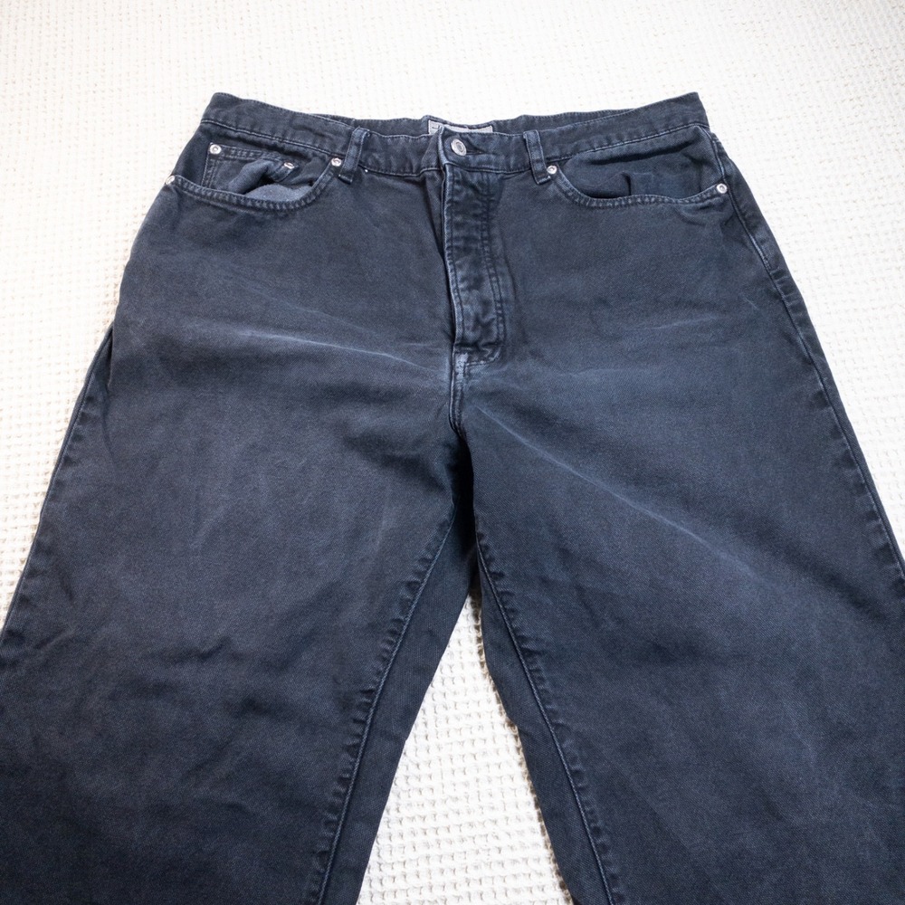 Stussy Classic Jean Mens 36 Faded Black Canvas Wide Leg Raw Hem Streetwear Pants